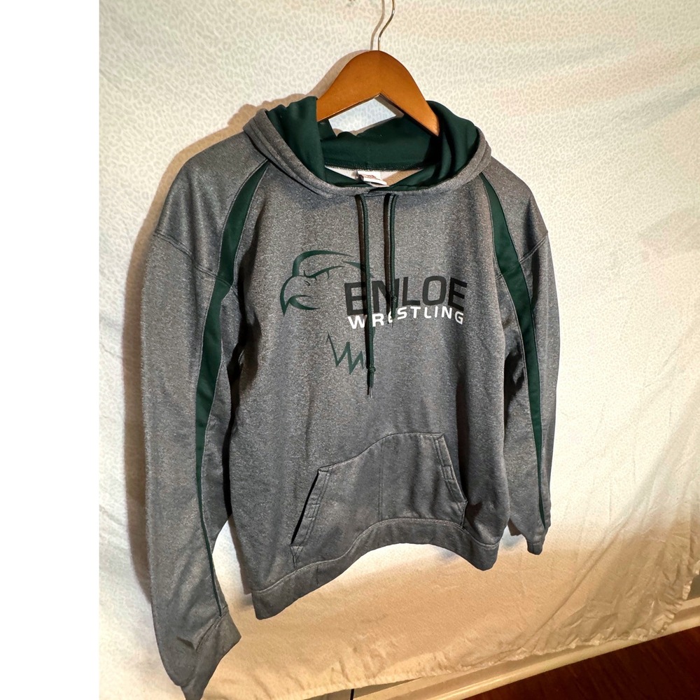 Badger Sport Enloe Wrestling Hoodie Mens Med Grey Green Performance Sweatshirt